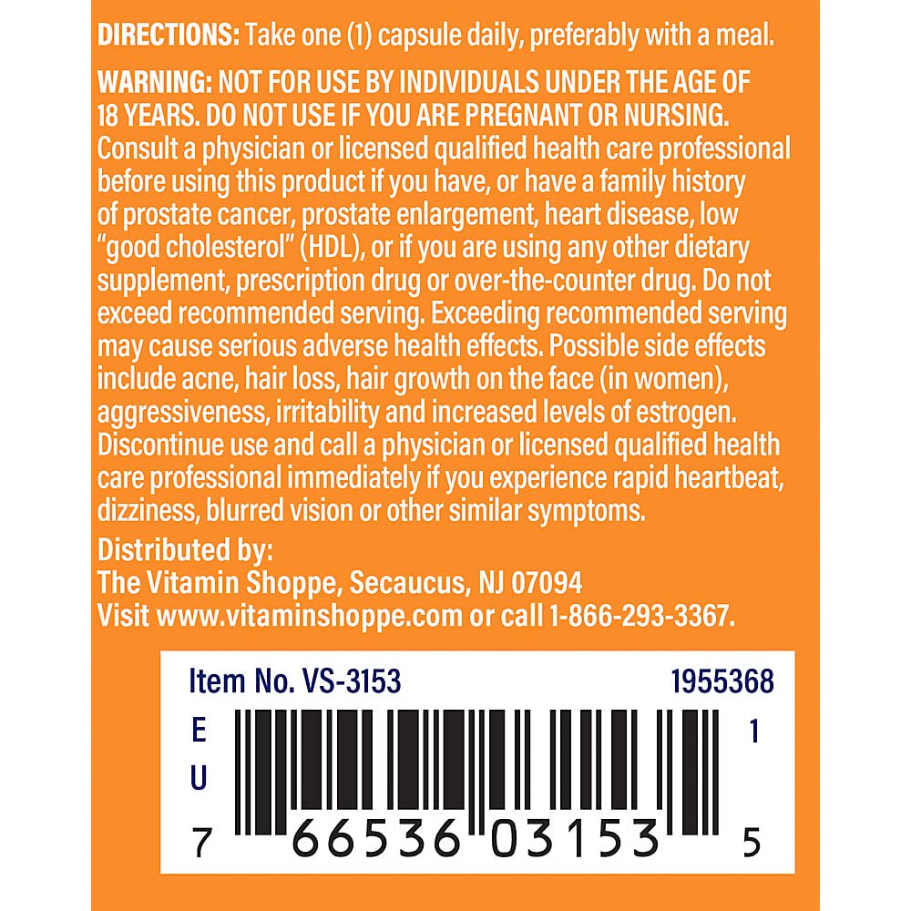 Capsules de DHEA 50MG The Vitamin Shoppe sur fond blanc