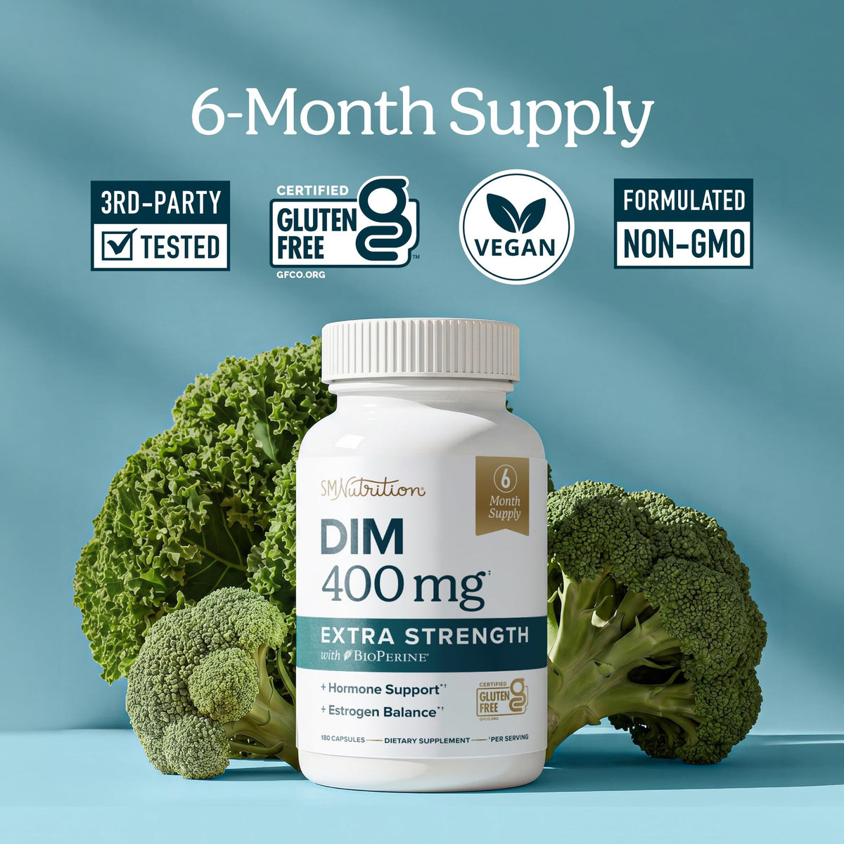 Capsules de DIM 400mg sur une surface blanche