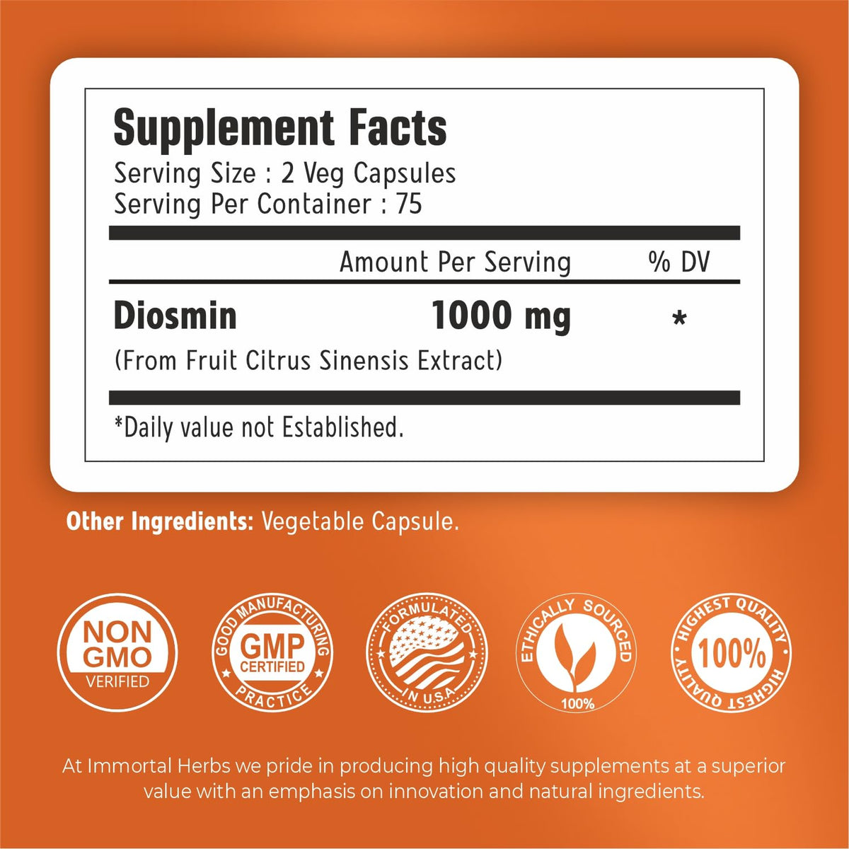 Capsules de Diosmine 1000mg Immortal Herbs dans un environnement naturel