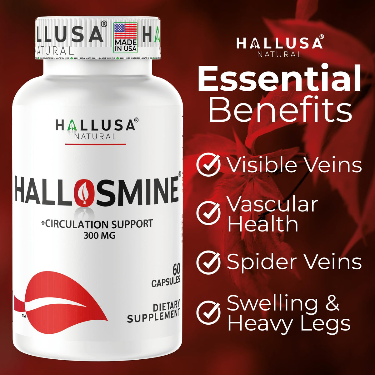 Capsules de Diosmine Circulation Hallusa Natural dans un verre
