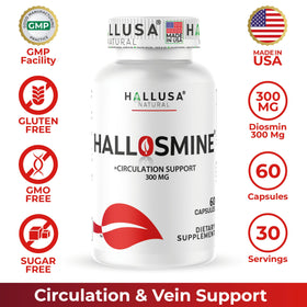 Capsules de Diosmine Circulation Hallusa Natural sur fond blanc