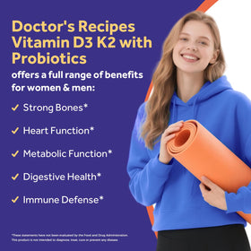 Capsules de Doctor's Recipes D3 K2 sur une surface blanche