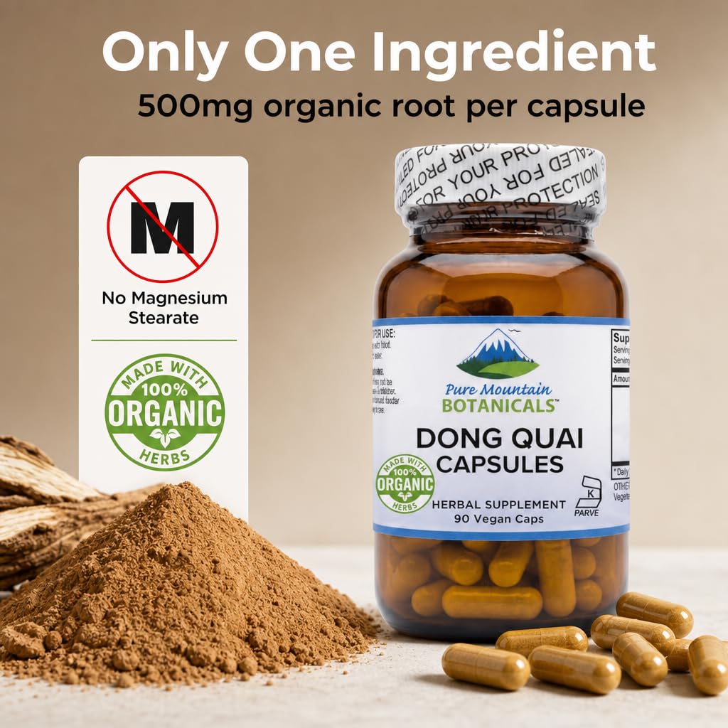 Capsules de Dong Quai sur une table avec flacon