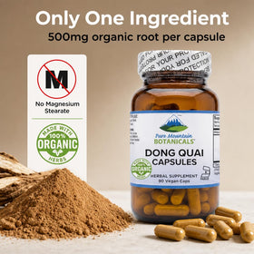 Capsules de Dong Quai sur une table avec flacon
