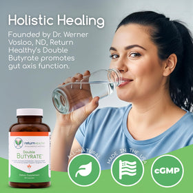 Capsules de Double Butyrate Return Healthy avec étiquette visible