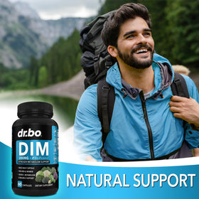 Capsules de DR. BO Complément DIM 200mg dans un verre