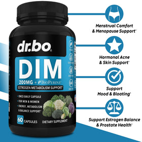 Capsules de DR. BO Complément DIM 200mg sur fond blanc