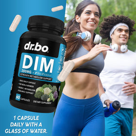 Capsules de DR. BO Complément DIM 200mg sur une table
