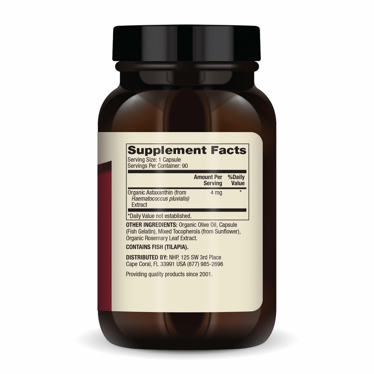 Capsules de Dr. Mercola Astaxanthin sur une surface blanche