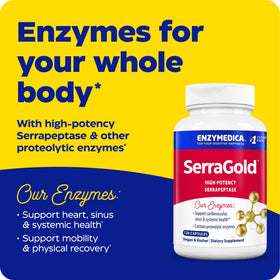 Capsules de Enzymedica SerraGold sur un fond blanc