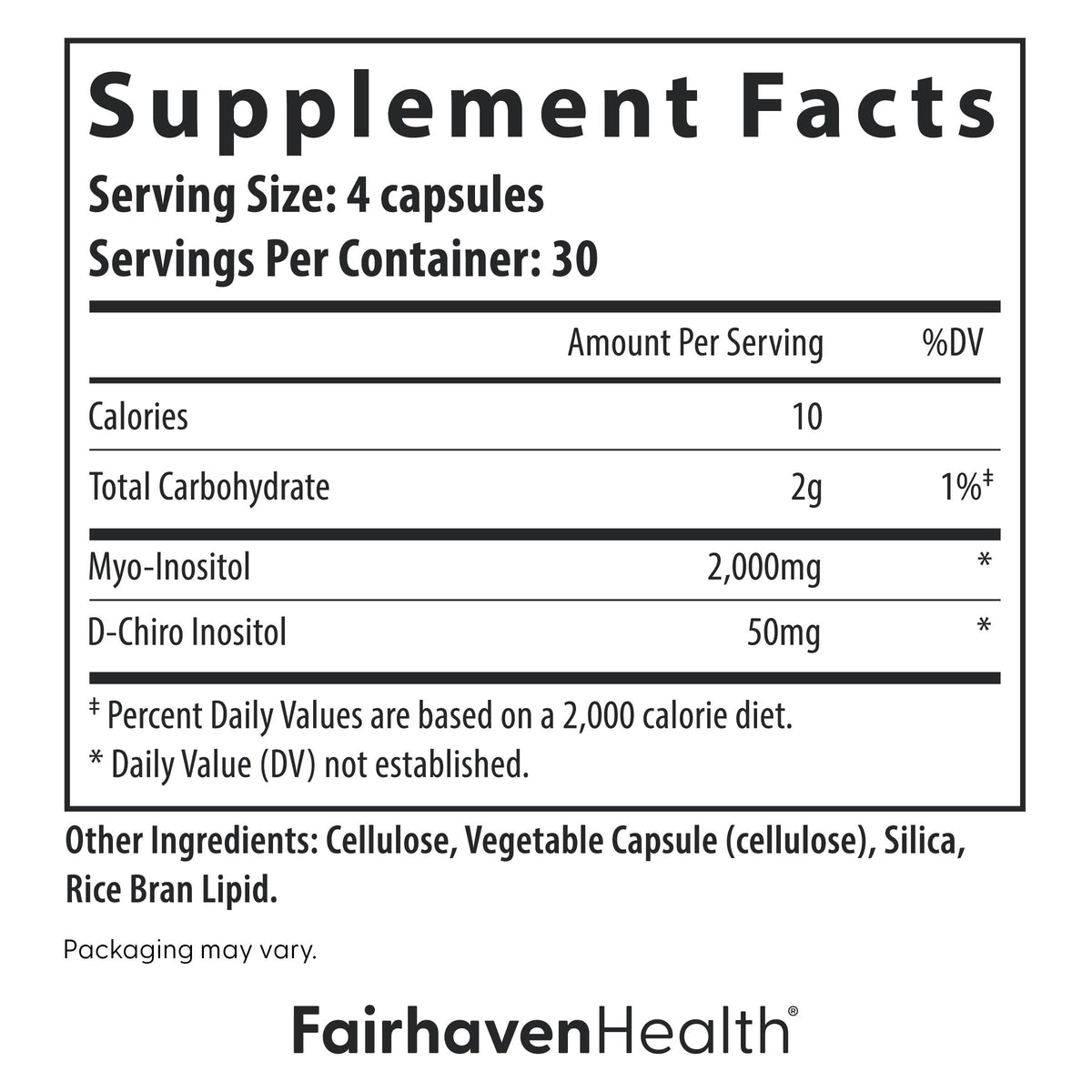 Capsules de Fairhaven Health Myo-Inositol et D-Chiro Inositol sur une surface