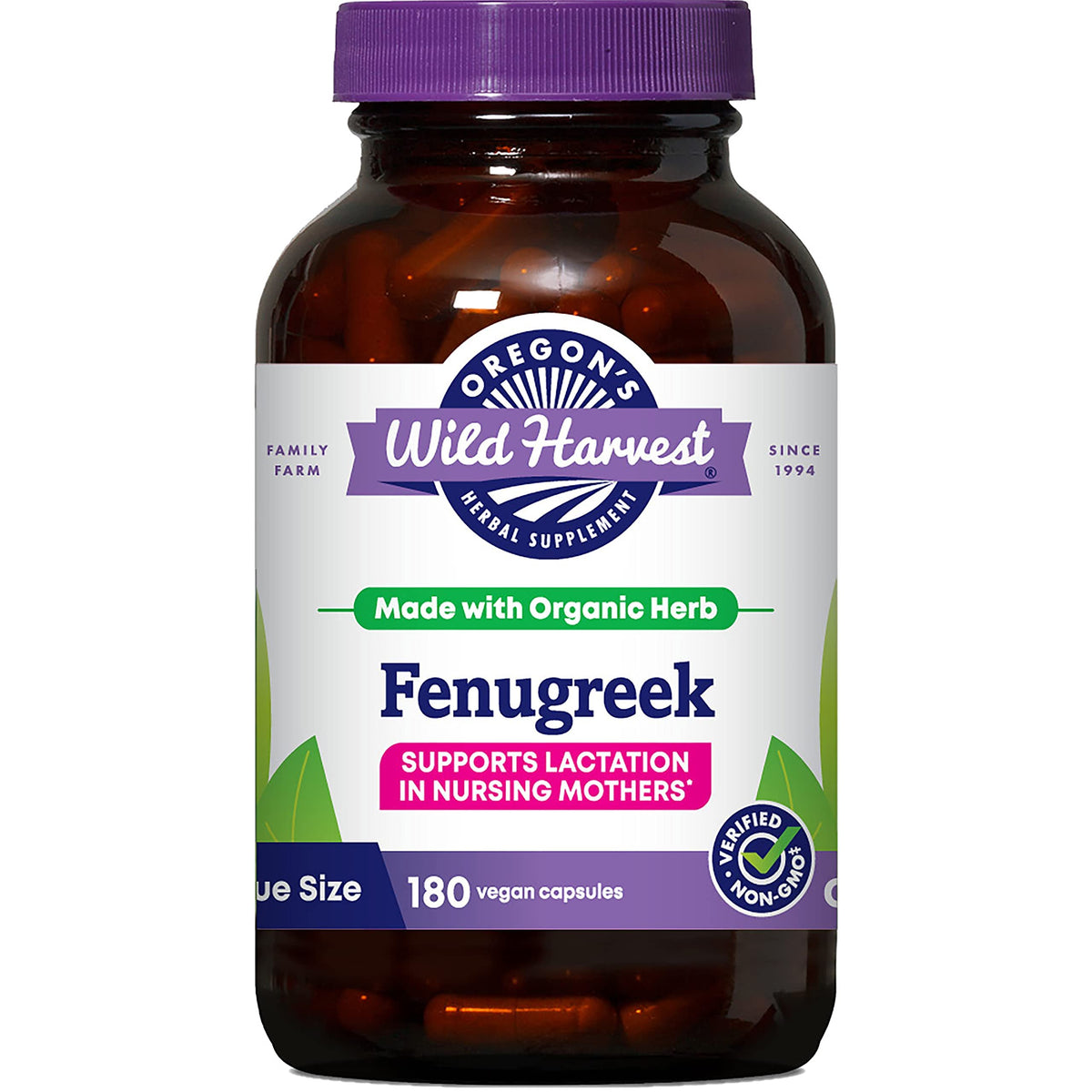 Capsules de fenugrec bio Oregon's Wild Harvest, vue de face