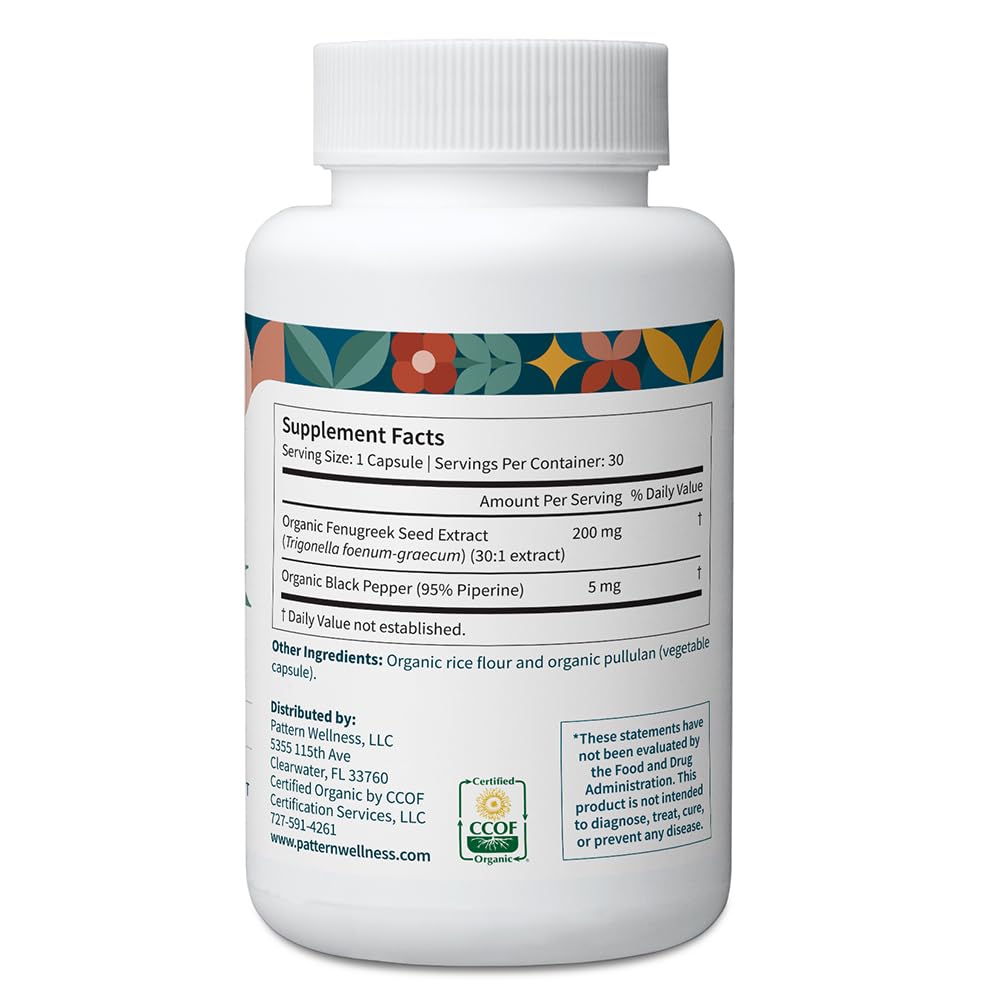 Capsules de fenugrec bio Pattern Wellness, côté