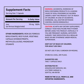 Capsules de fer 18mg Elements, vue rapprochée