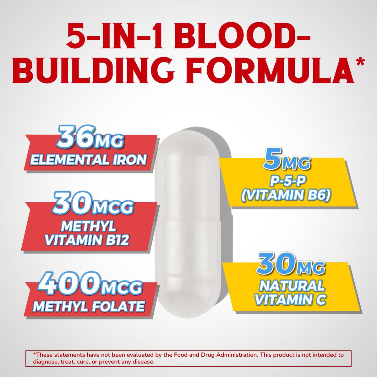Capsules de fer bisglycinate Vitalibre sur fond blanc