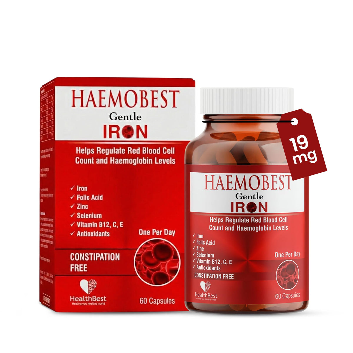 Capsules de fer HealthBest en format de 60 comprimés