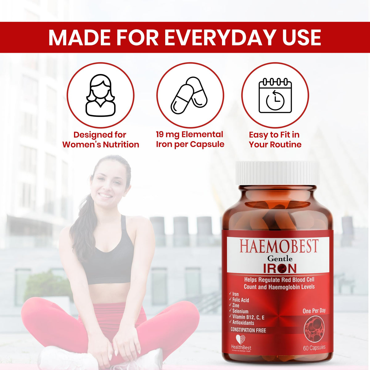 Capsules de fer HealthBest sur un fond blanc