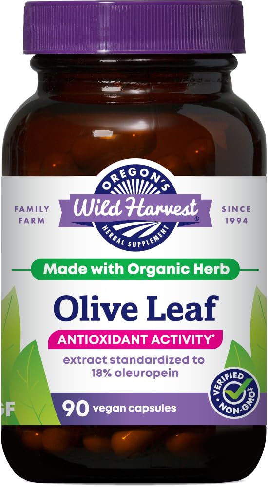 Capsules de feuille d'olive Oregon's Wild Harvest, flacon avant avec 90 capsules