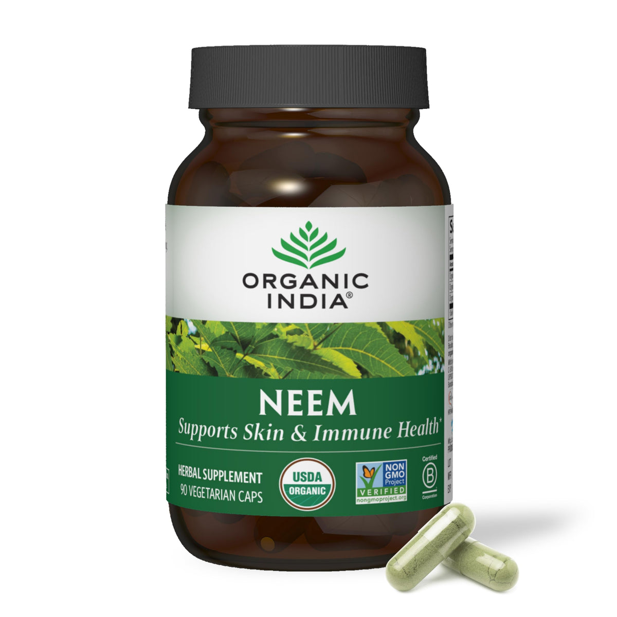 Capsules de feuilles de neem ORGANIC INDIA, vue de face