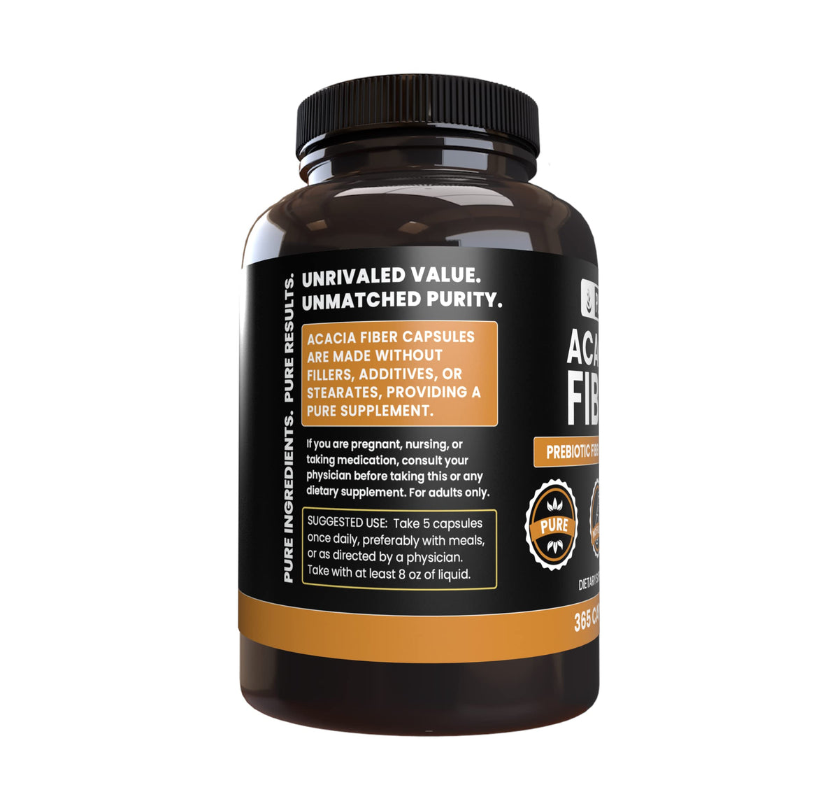 Capsules de Fibre d'Acacia PURE ORIGINAL INGREDIENTS sur fond blanc
