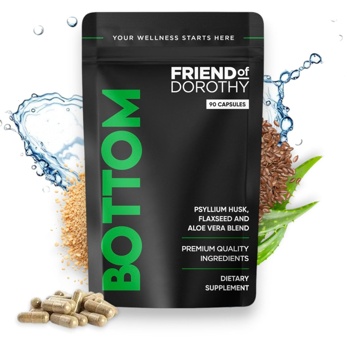Capsules de fibre FRIEND OF DOROTHY sur une surface en bois
