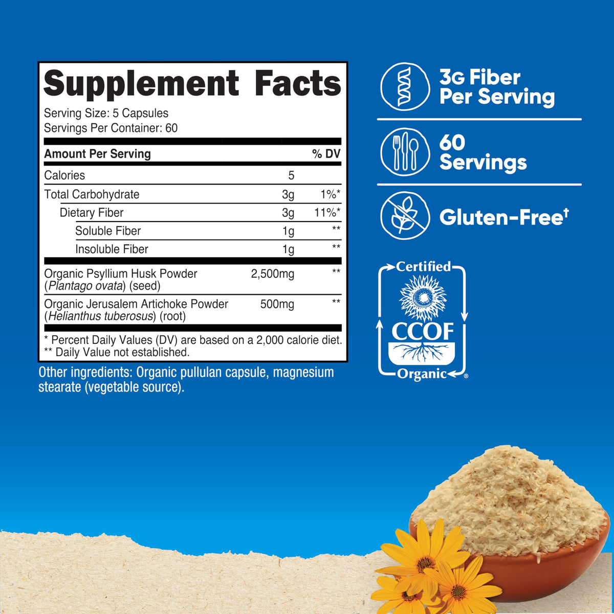 Capsules de fibre Nutricost avec psyllium bio et artichaut de Jérusalem