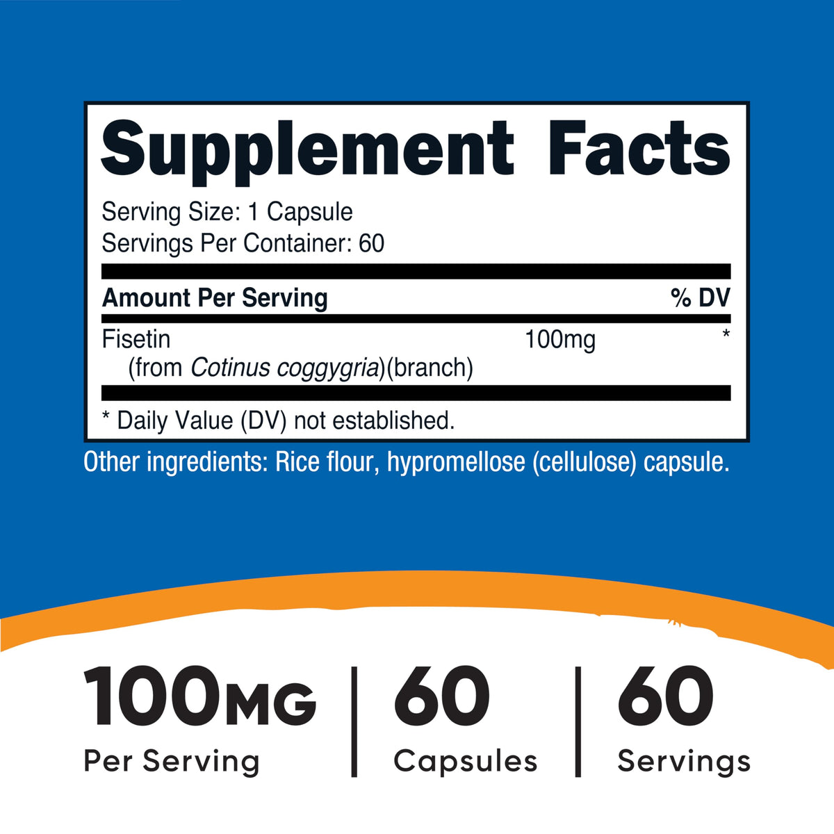 Capsules de Fisetin Nutricost sur fond blanc