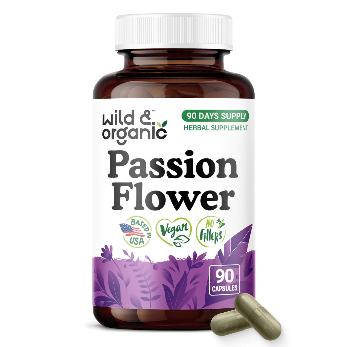 Capsules de fleur de passion Wild & Organic 600 mg vue de face