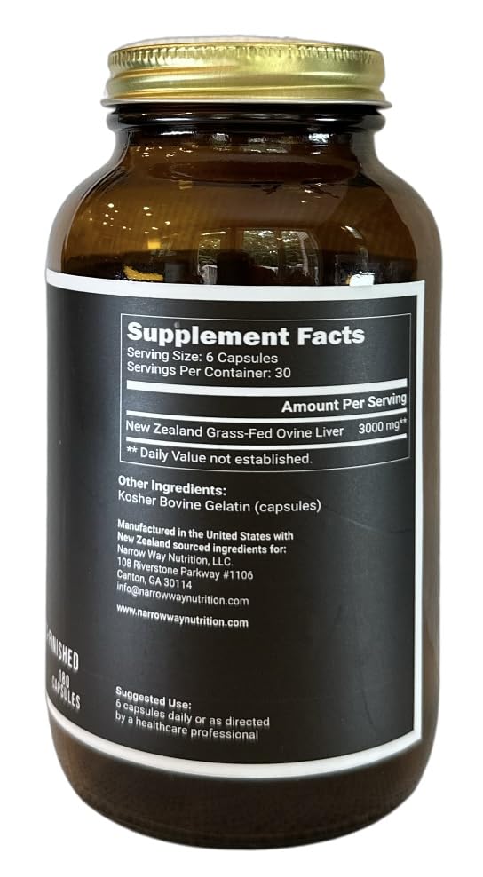 Capsules de Foie d'Agneau, Narrow Way Nutrition, sur fond blanc