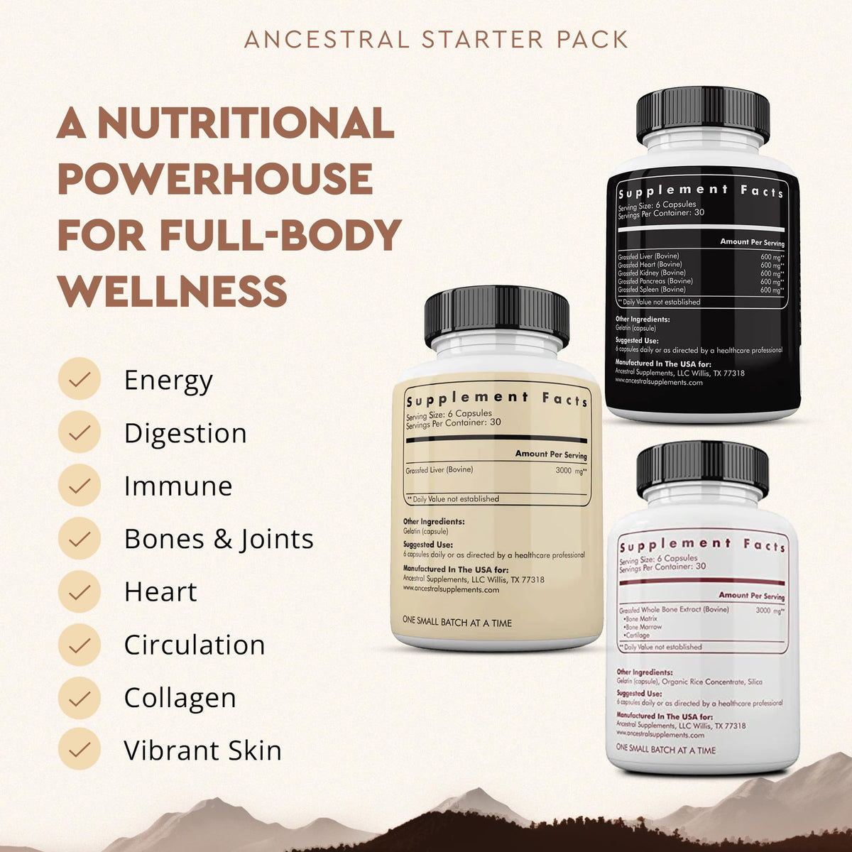 Capsules de foie de boeuf Ancestral Supplements dans une cuillère