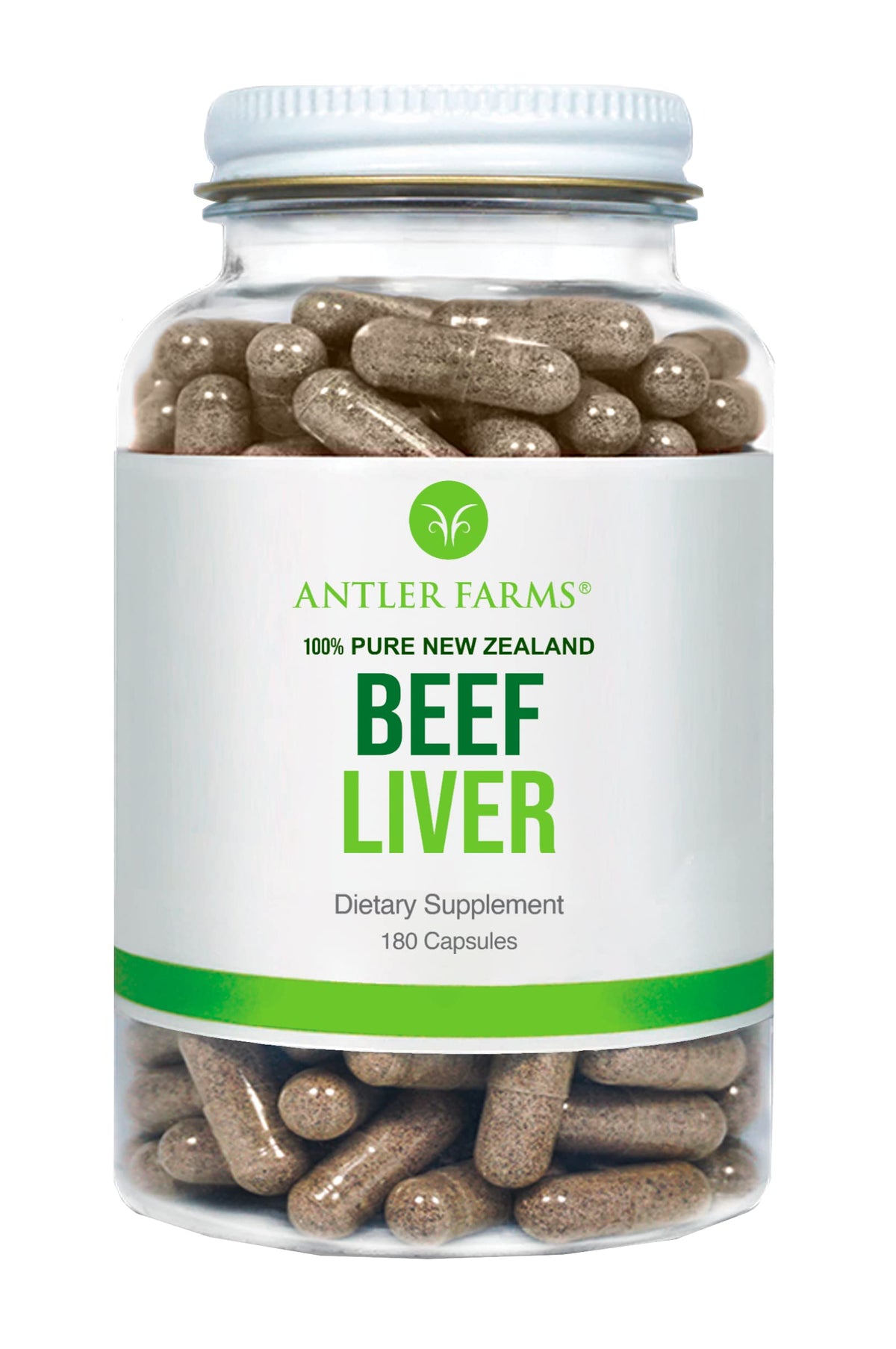 Capsules de foie de boeuf Antler Farms, 180 capsules, vue de face
