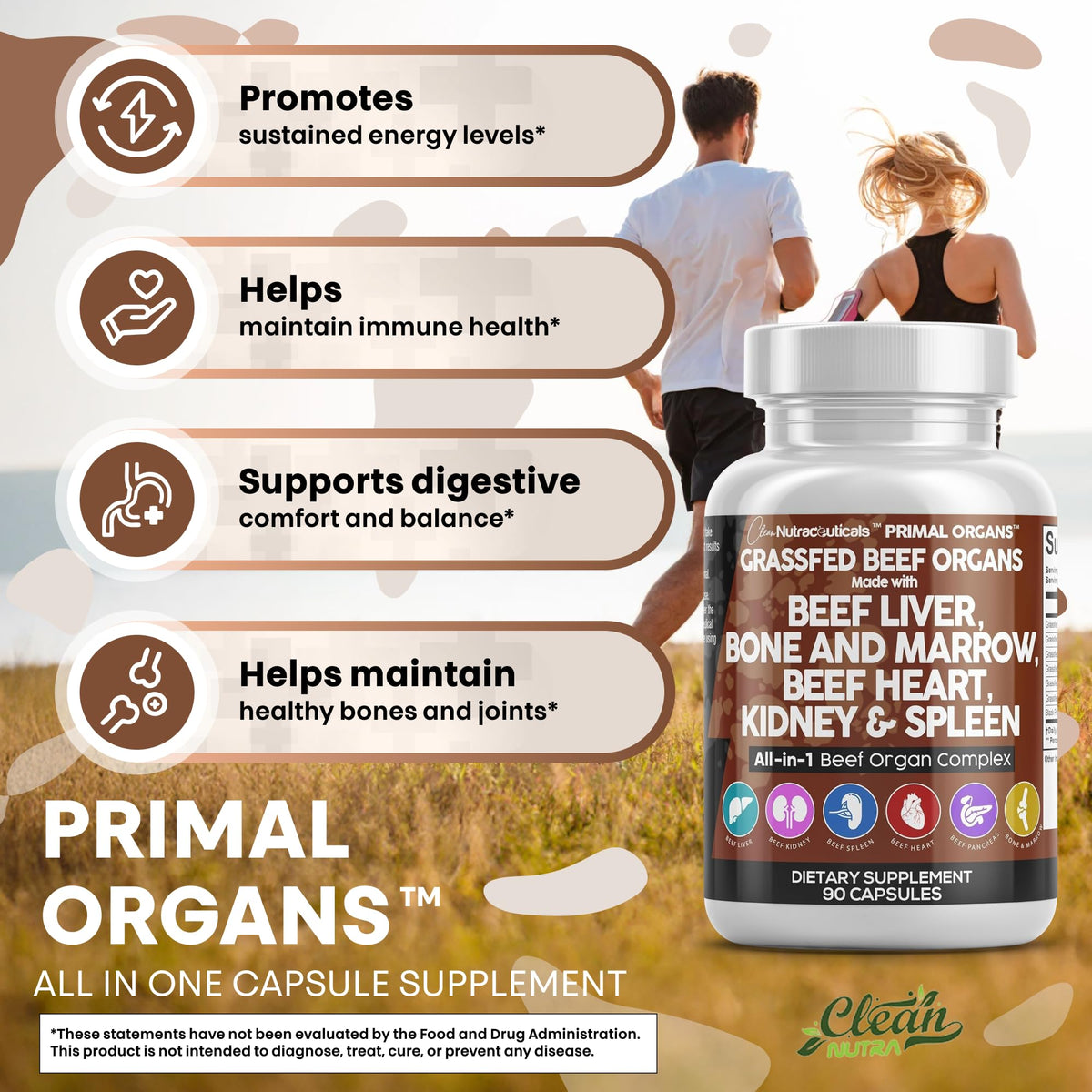 Capsules de foie de boeuf avec un fond naturel