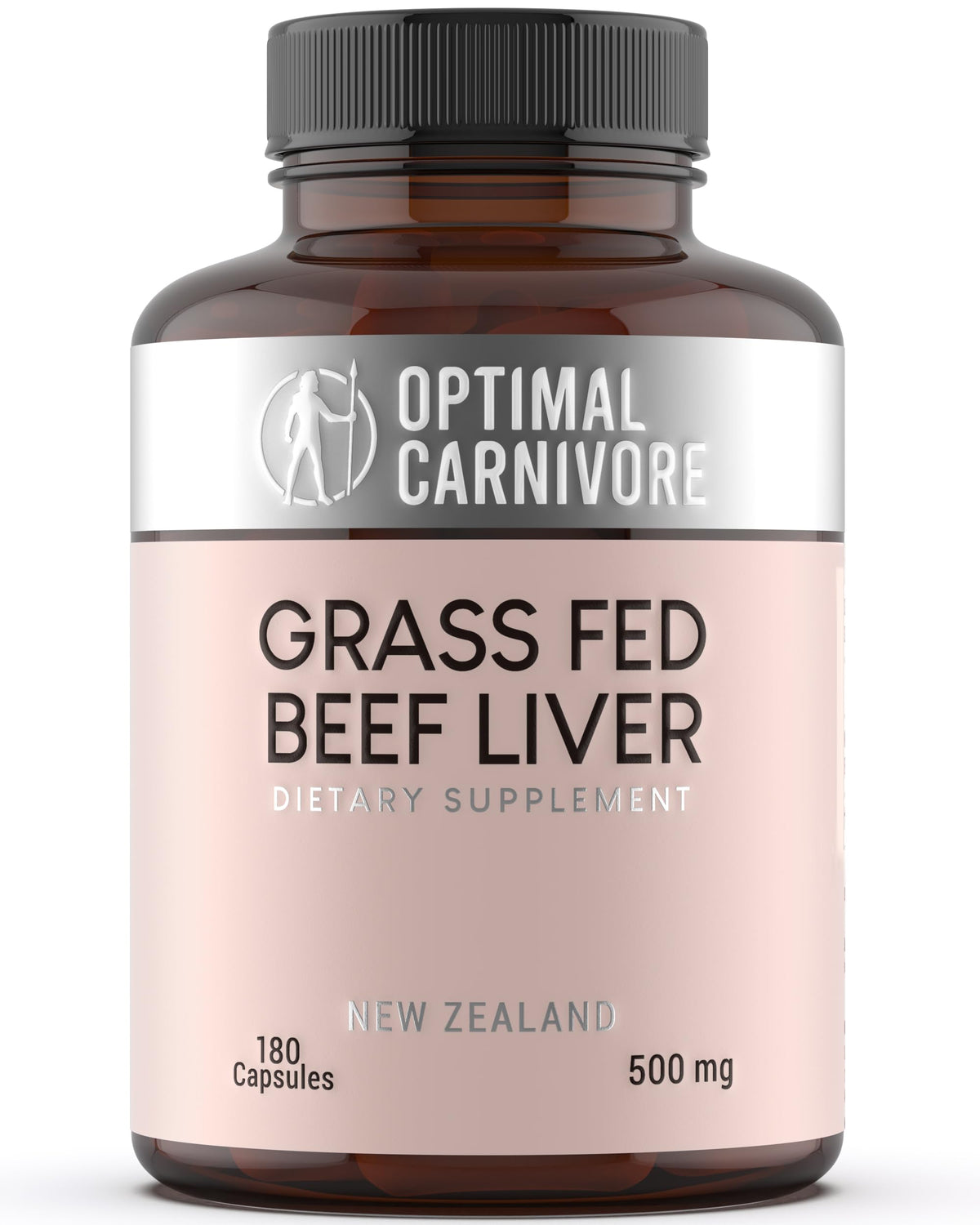 Capsules de foie de boeuf élevées à l'herbe Optimal Carnivore, vue de face