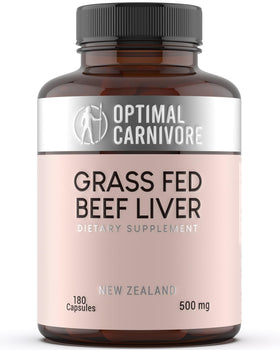 Capsules de foie de boeuf élevées à l'herbe Optimal Carnivore, vue de face
