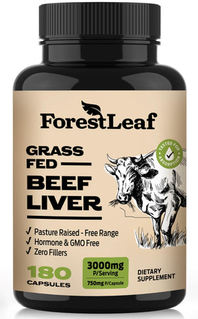 Capsules de foie de boeuf ForestLeaf 3000mg, flacon de 180 capsules