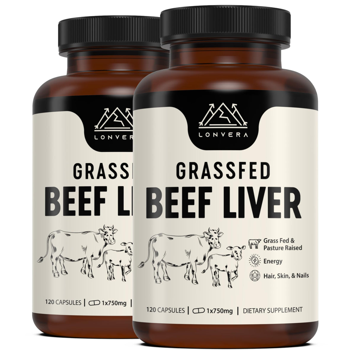Capsules de foie de boeuf Lonvera 3000mg en bouteille
