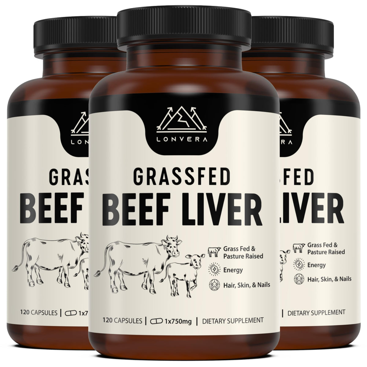 Capsules de foie de boeuf Lonvera 3000mg vue de face