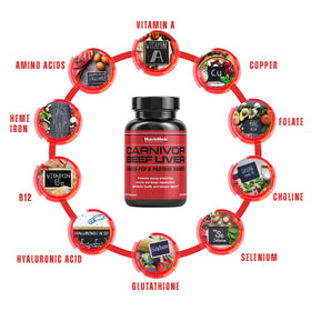 Capsules de foie de boeuf MuscleMeds sur une surface en bois