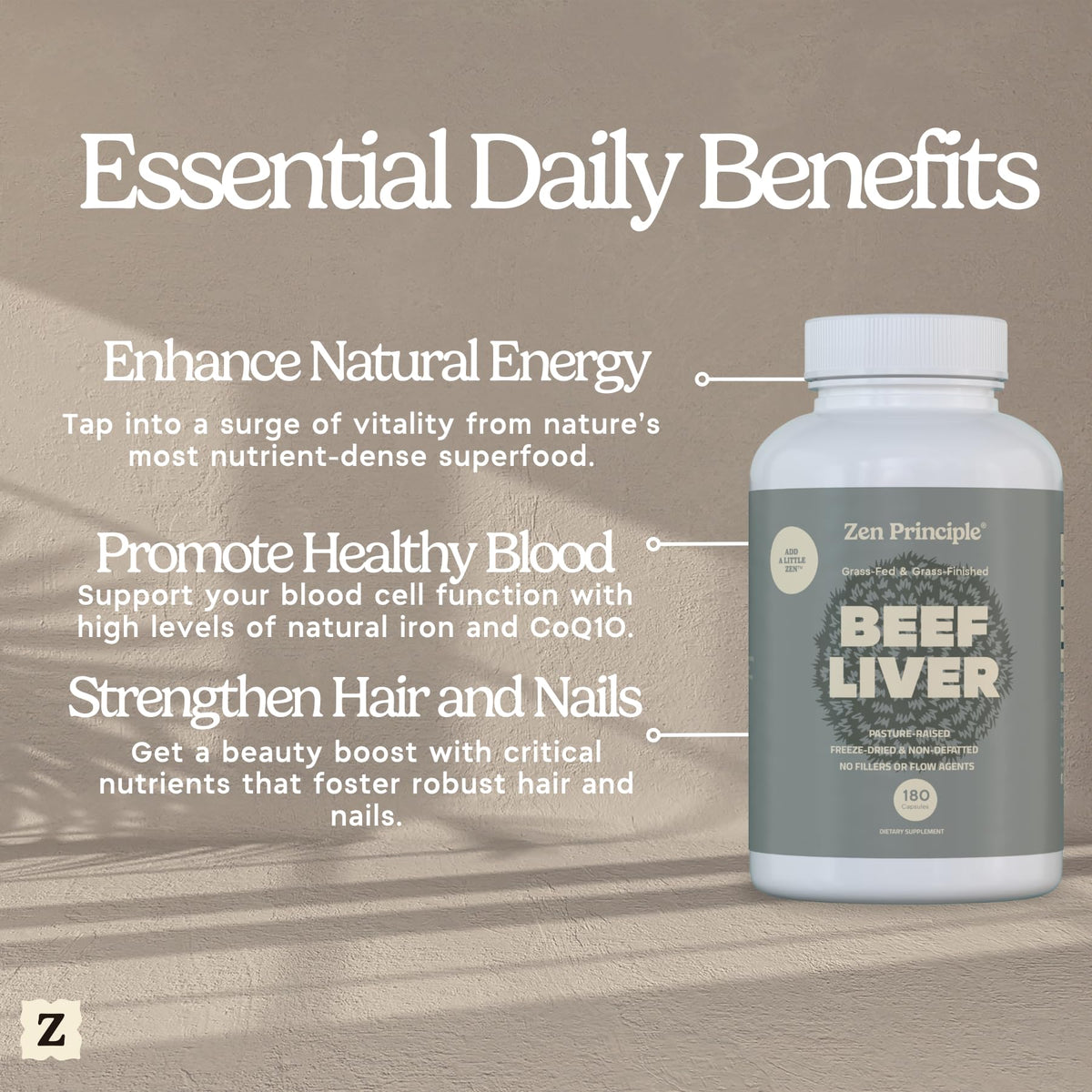 Capsules de Foie de Boeuf Zen Principle sur fond blanc
