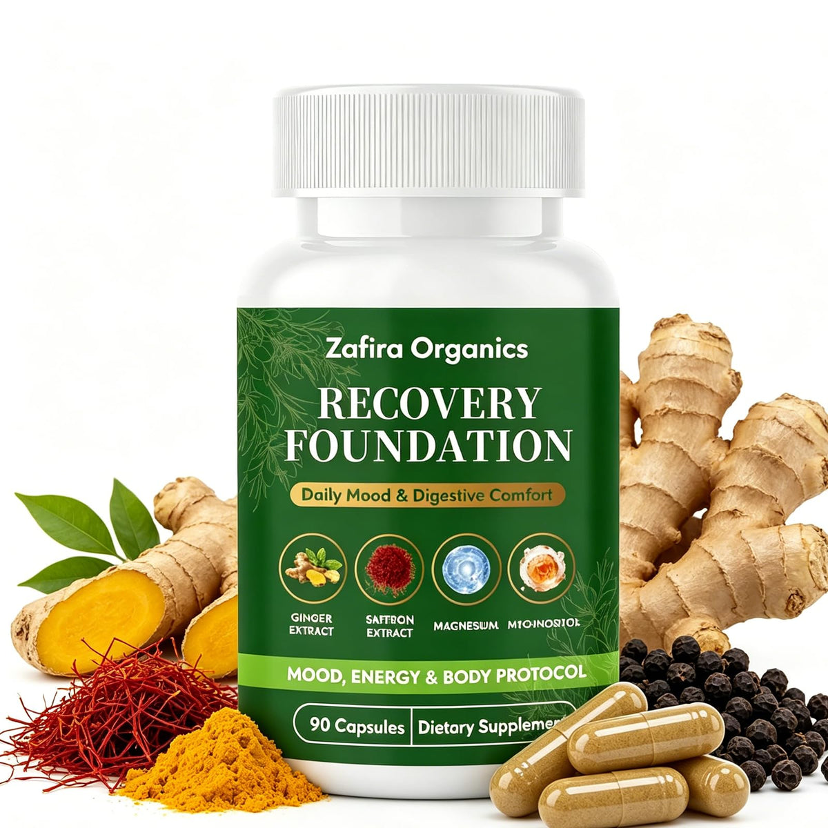 Capsules de Fondation Zafira Organics, flacon de 90 unités