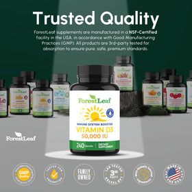 Capsules de ForestLeaf Vitamine D3 50000 UI dans la main