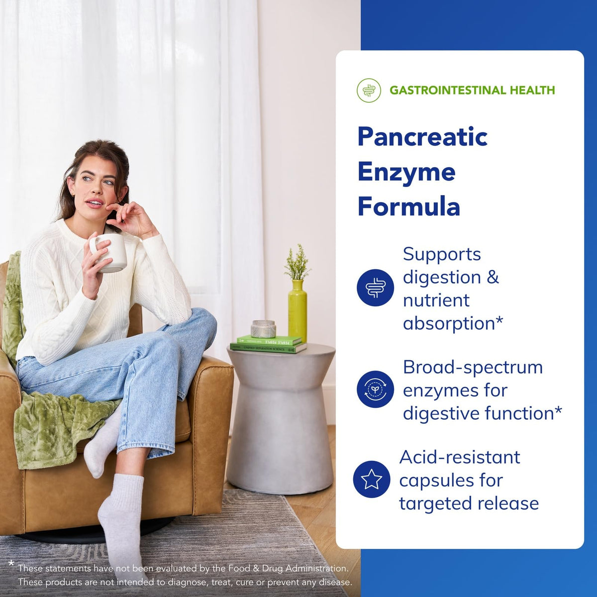 Capsules de Formule d'Enzymes Pancréatiques Pure Encapsulations sur fond blanc