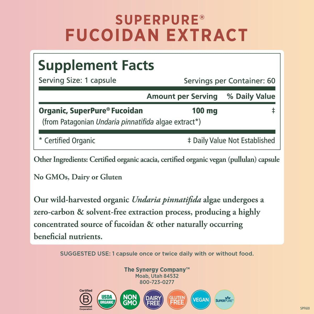 Capsules de fucoïdane PURE SYNERGY sur fond blanc
