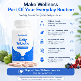 Capsules de Fuel Health Tribiotic en gros plan