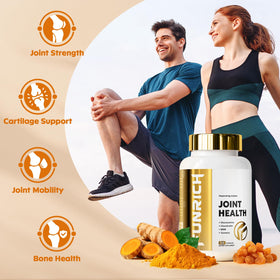 Capsules de FUNRICH Glucosamine Chondroitin MSM 136g sur une surface.