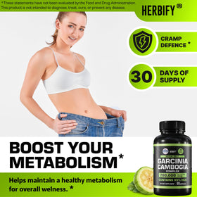 Capsules de Garcinia Cambogia HERBIFY sur une surface blanche