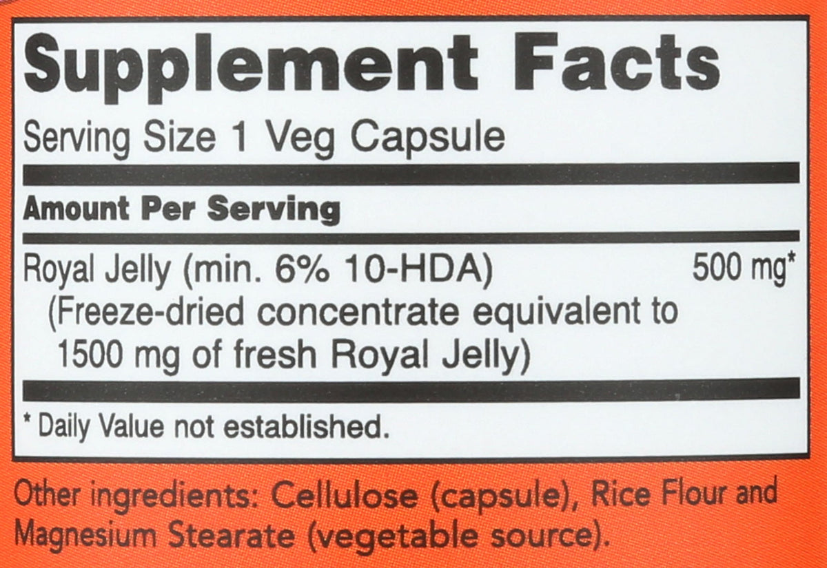 Capsules de gelée royale NOW Foods sur fond blanc