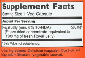 Capsules de gelée royale NOW Foods sur fond blanc