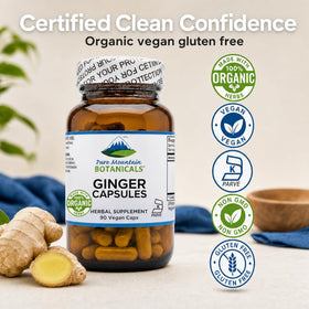 Capsules de gingembre bio dans une main