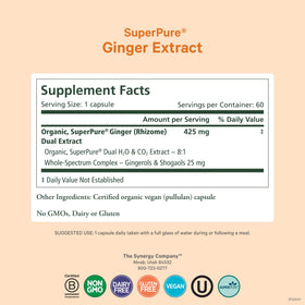 Capsules de gingembre bio PURE SYNERGY sur fond blanc
